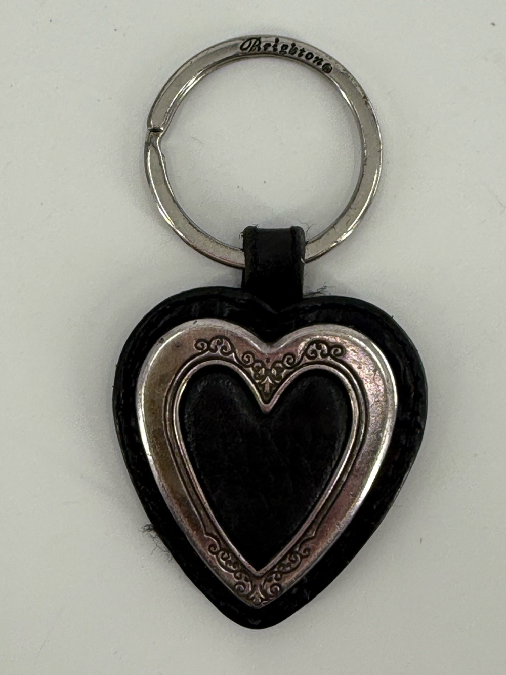 Brighton Vintage Leather & Silver Heart Keychain